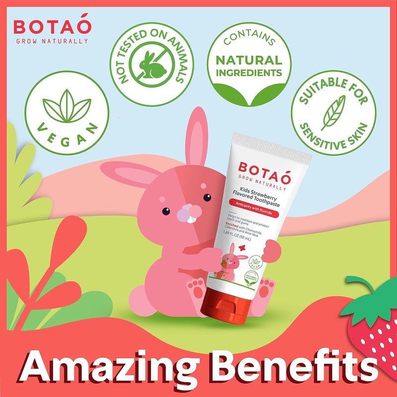 Kids Toothpaste - Natural Strawberry Anticavity Fluoride Formula | EWG Verified, Vegan, SLS Free, Safe to Swallow (3-Pack)