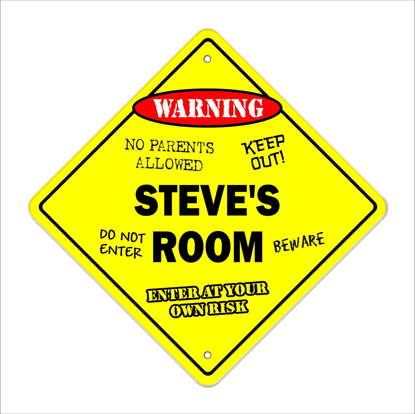 Steve's Room Sign Crossing Zone Xing | Indoor/Outdoor | 12" Tall Kids Bedroom Decor Door Children's Name boy Girl
