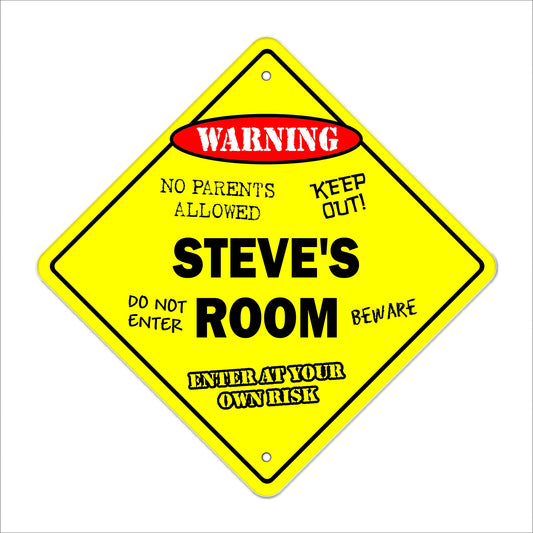 Steve's Room Sign Crossing Zone Xing | Indoor/Outdoor | 12" Tall Kids Bedroom Decor Door Children's Name boy Girl