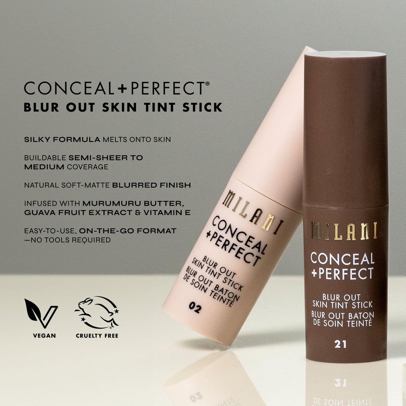 Milani Conceal + Perfect Blur Out Skin Tint Stick - Light to Medium Coverage Tinted Moisturizer Stick with Vitamin C & E - Soft Matte, Pore Blurring Natural Finish 04-Light Warm-Neutral