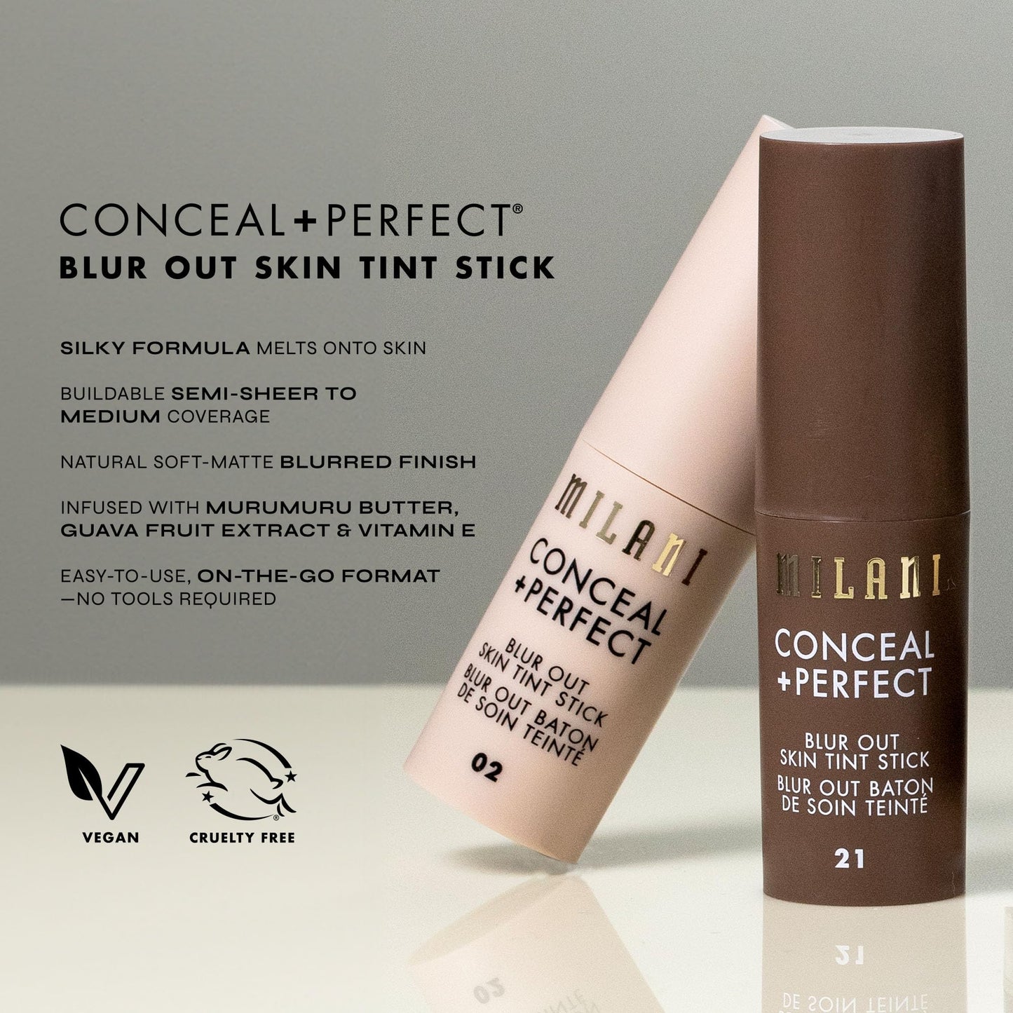 Milani Conceal + Perfect Blur Out Skin Tint Stick - Light to Medium Coverage Tinted Moisturizer Stick with Vitamin C & E - Soft Matte, Pore Blurring Natural Finish 04-Light Warm-Neutral