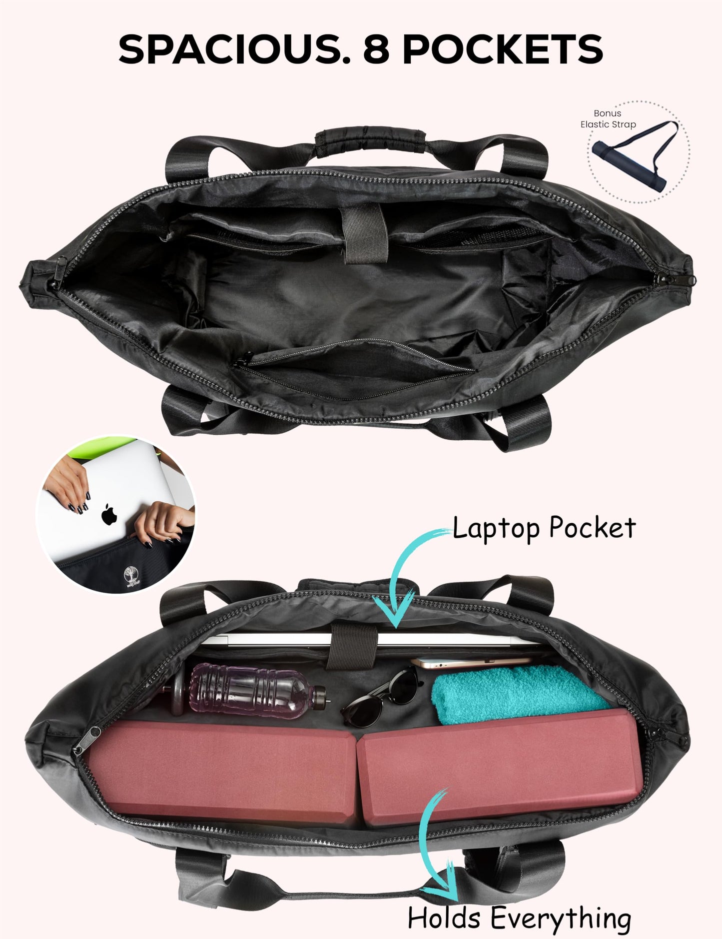 WARRIOR2 Yoga Mat Carrier - Expandable, Built-In Mat Straps, Water & Shock Resistant Laptop Pocket. Yoga Travel Bag with Luggage Sleeve, Gym Bags For Men & Women, Large Tote