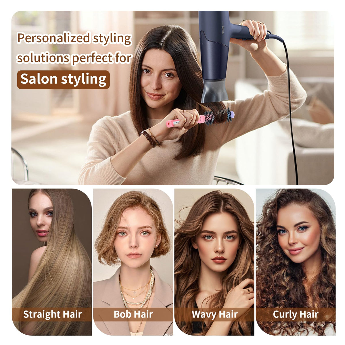 UREELIN Round Brush for Blow Out - 1.0 Inch Small Nano Thermal Ceramic & Ionic with Boar Bristles - Salon Blow Drying Hair Brush for Drying,Volumizing, Curling, Shine & Smooth Styling