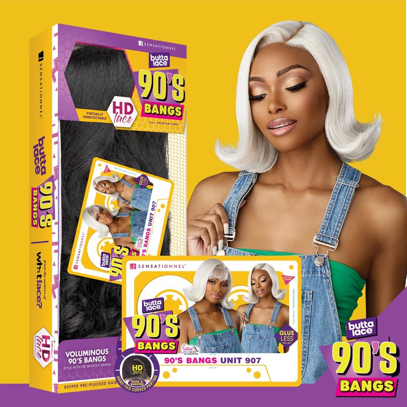Sensationnel Butta Lace 90Sbangs Wigs - Unit 907 Glueless Wide Deep Part Synthetic Preplucked Hairline (BEIGEBLONDE)