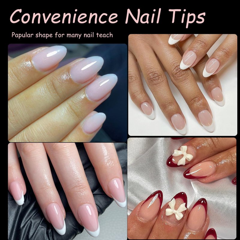 AddFavor Almond Nail Tips, 600pcs Short Almond Gel Nail Tips Clear Fake Nails Soft Gel Nails Acrylic False Acrylic Nails Tips 12 Sizes for Nail Extension