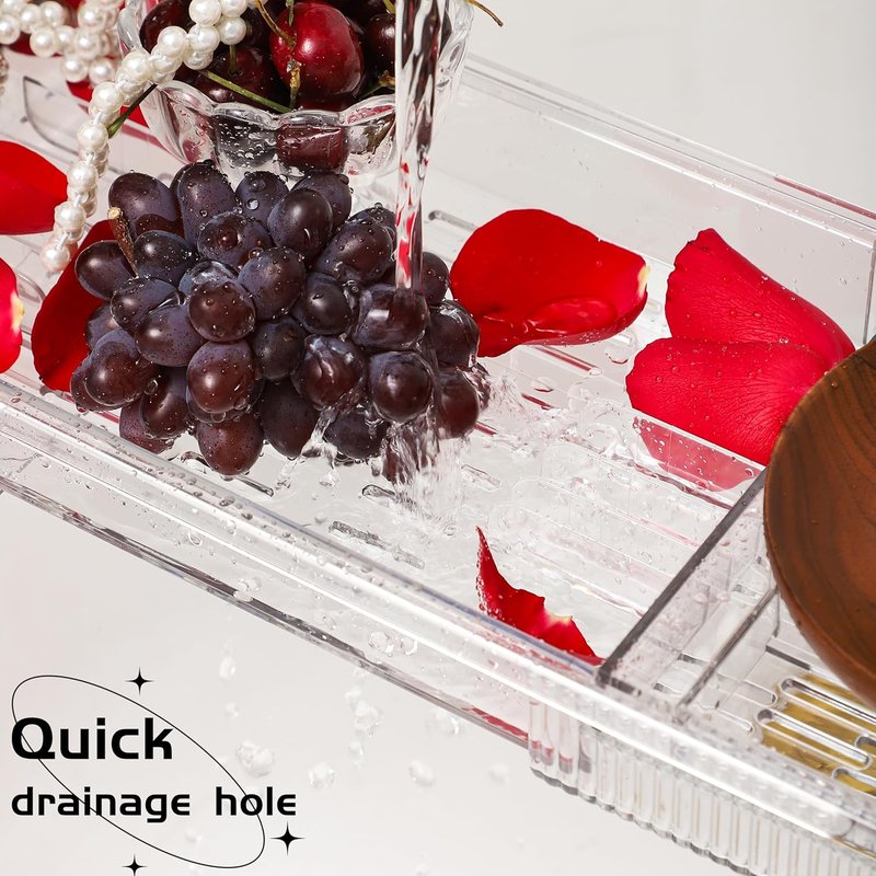 Expandable Bath Tray with Wine & Book Holder - Clear Acrylic Bathtub Caddy | Perfect Gift for Women