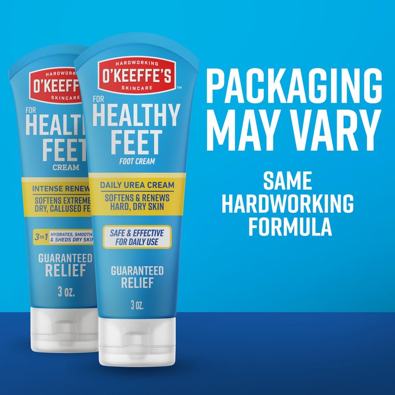 O'Keeffe's for Healthy Feet Intense Renewal Cream with Urea & Alpha Hydroxy Acid - 3 oz Tube (1 Pack) - Chemically Exfoliates and Softens Extremely Callused, Dry Feet