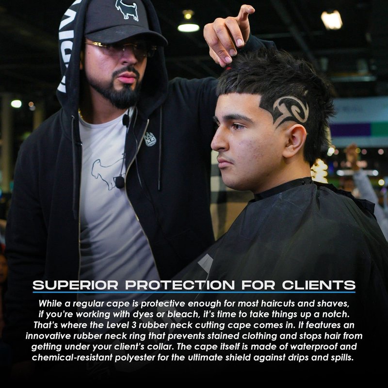 Level 3 Cape with Rubber Neck - Water Resistant Barber Hair Cutting Cape - Professional Salon Stylist and Barber Accessories (Black)