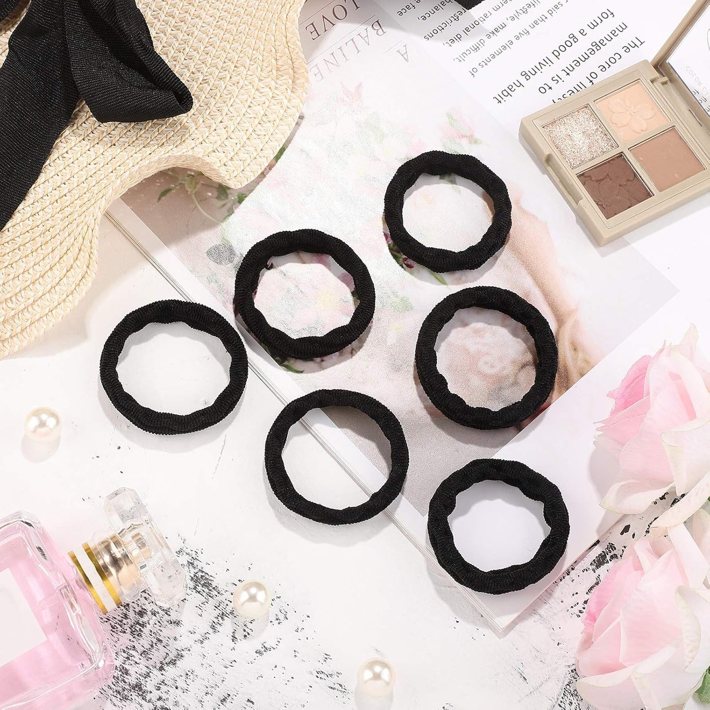 Seamless Hair Ties - 60 Cotton No-Crease Ponytail Holders for Thick Curly Hair