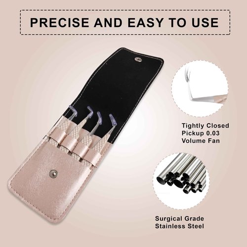 Fiber Tip Lash Tweezers For Eyelash Extension Tweezers Professional Eyelash Extension Tweezer - Set of 4 Pcs Diamond Grip Stainless Steel Fiber Tweezer (4, Peach)