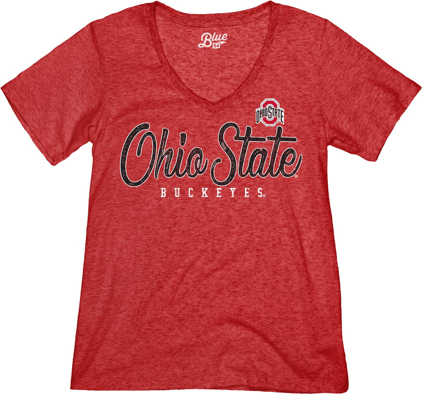 Blue 84 Women's Ohio State Buckeyes Premium V-neck Tri Blend T Shirt, Ohio State Buckeyes Red, XX-Large
