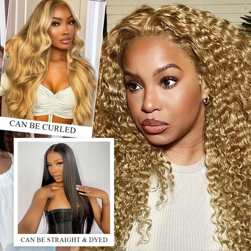 Blonde Clip in Hair Extensions Real Human Hair Deep Curly Glueless Extensions for Black Women 100g/3.5oz Remy Wear and Go 8pcs Double Wefts Invisible Seamless Clip ins Hair 14 inch Wet and Wavy