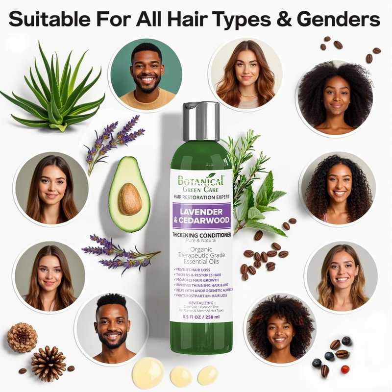 Botanical Green Care 'Lavender & Cedarwood' CONDITIONER - Thickening, Hair Growth, Strengthening Conditioner for Thinning Hair. Color Safe