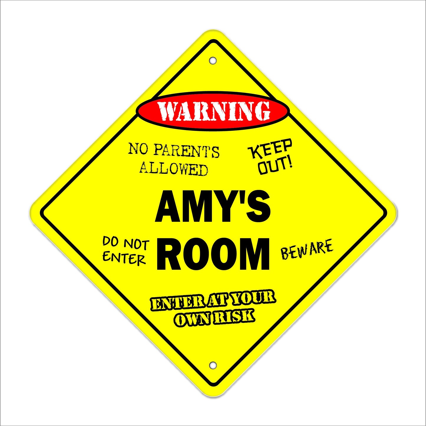 Amy's Room Sign Crossing Zone Xing | Indoor/Outdoor | 12" Tall Kids Bedroom Decor Door Children's Name boy Girl