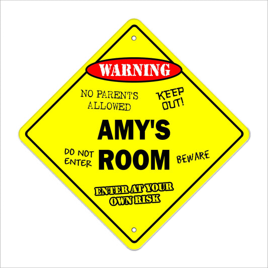 Amy's Room Sign Crossing Zone Xing | Indoor/Outdoor | 12" Tall Kids Bedroom Decor Door Children's Name boy Girl