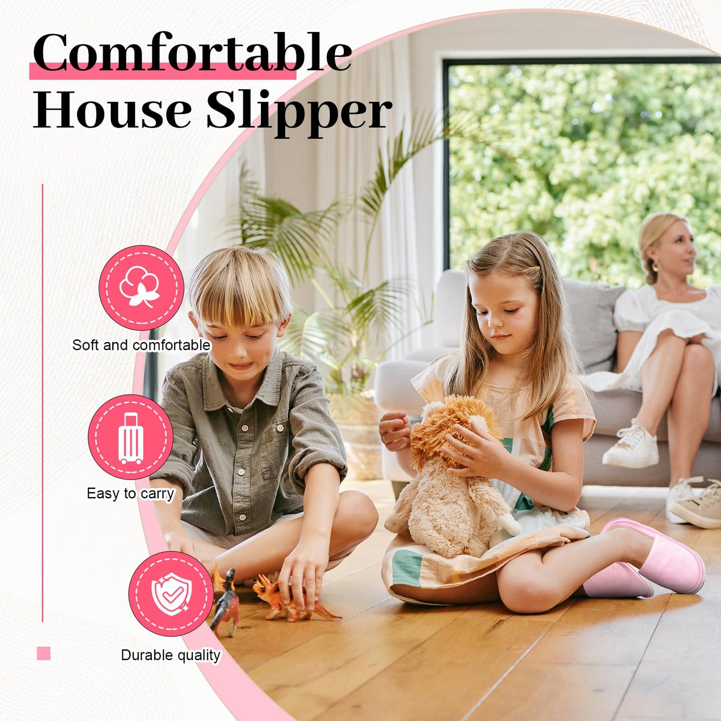 Twistover 12 Pairs Kids Disposable Slippers for Guests Closed Toe Non Slip Spa Slippers Bulk Soft House Slippers Winter Warm Flip Flops for Boys Girls Travel Hotel Party Indoor Outdoor(Pink,Medium)