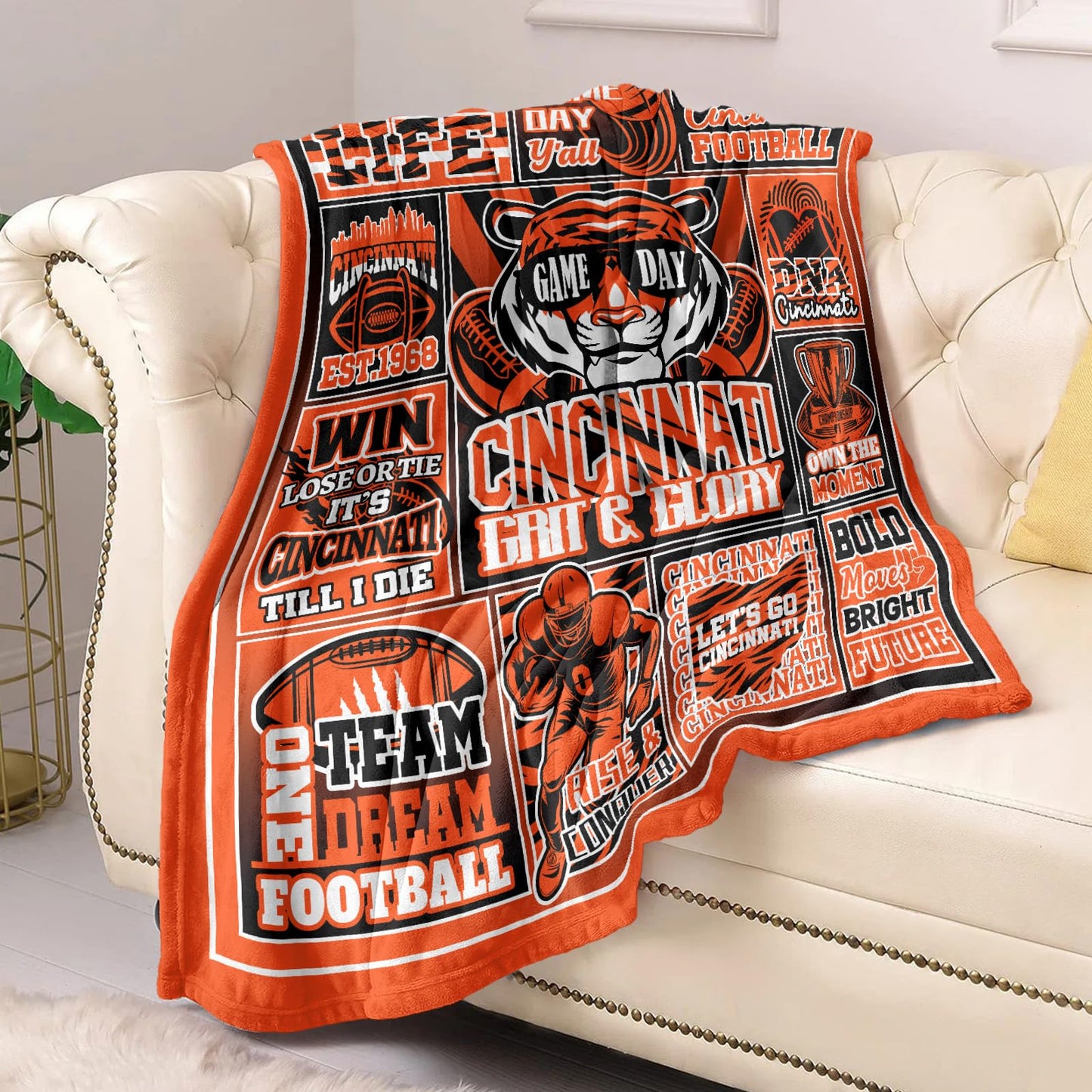 Sport Blanket Throws for Fans, Football Fans Merch, Gift for Football Lovers, Football Theme Blanket for Women Men All Seasons 60" X 50"
