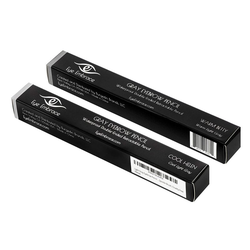 Eye Embrace Light Gray Eyebrow Pencils: Warm Betty & Cool Helen 2 Pack Bundle - Waterproof, Double-Ended Automatic Angled Tip & Spoolie Brush, Cruelty-Free