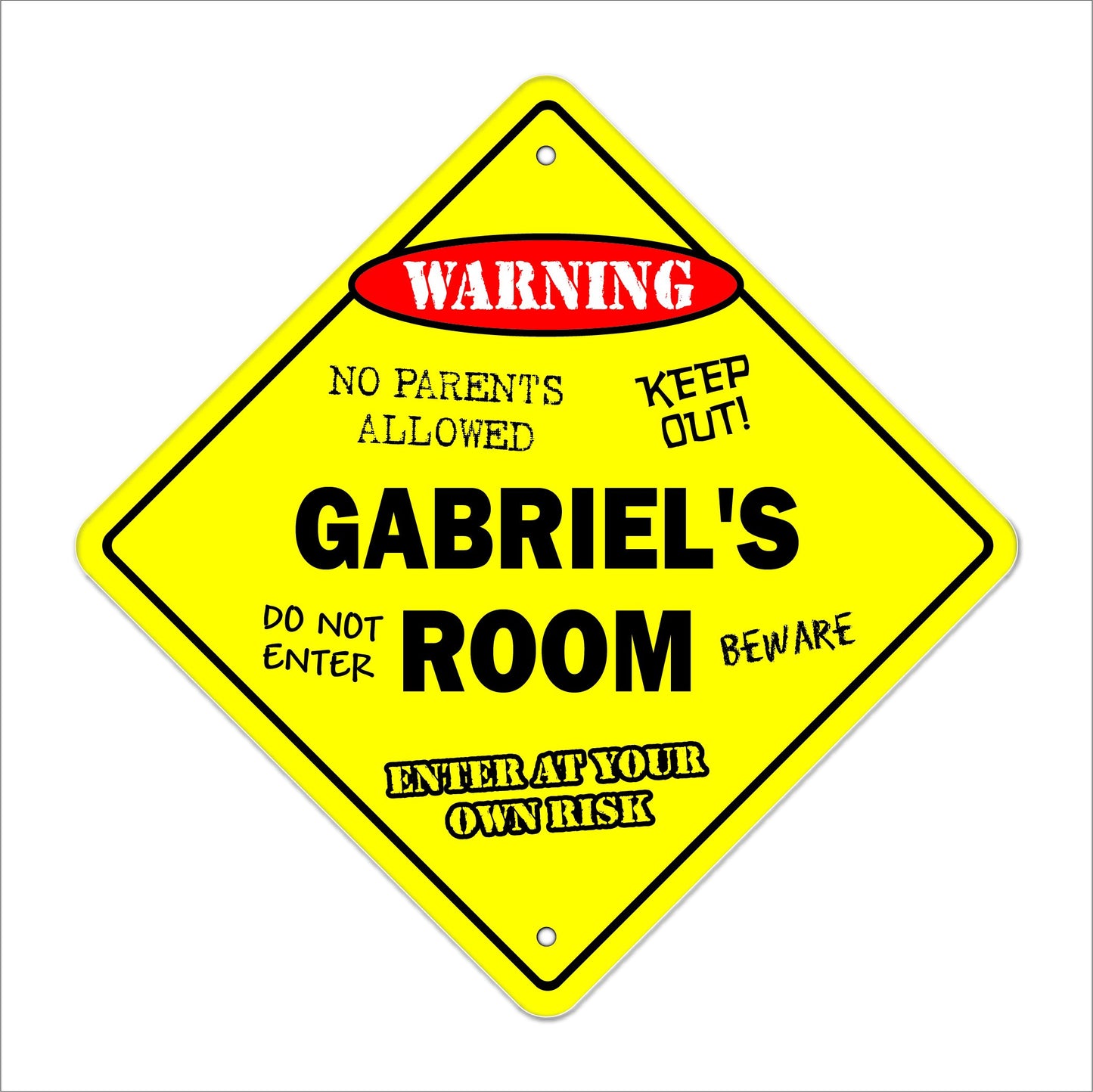 Gabriel's Room Sign Crossing Zone Xing | Indoor/Outdoor | 12" Tall Kids Bedroom Decor Door Children's Name boy Girl