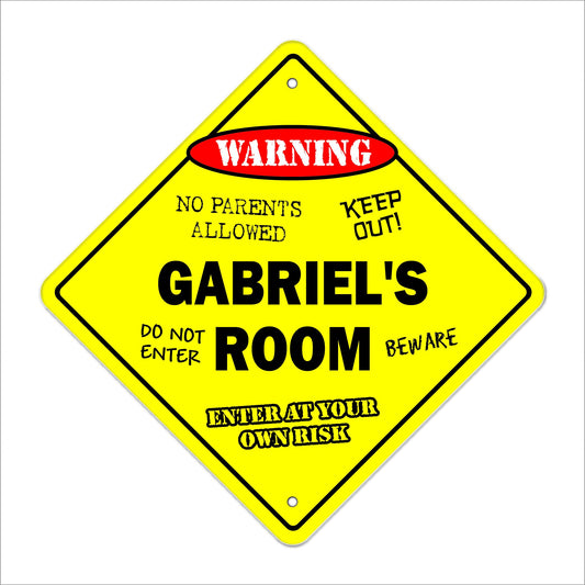 Gabriel's Room Sign Crossing Zone Xing | Indoor/Outdoor | 12" Tall Kids Bedroom Decor Door Children's Name boy Girl