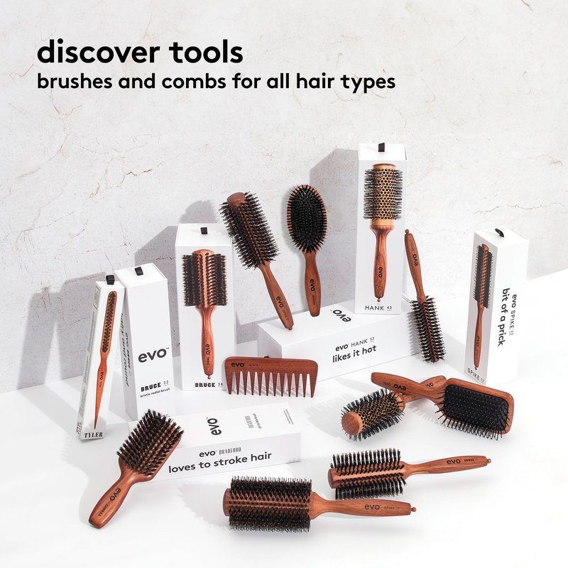 Evo Tyler Boar Bristle Brush, Backcombing Brush For Long & All Hair Types - Precision Styling, Sectioning, Smoothing & Shine