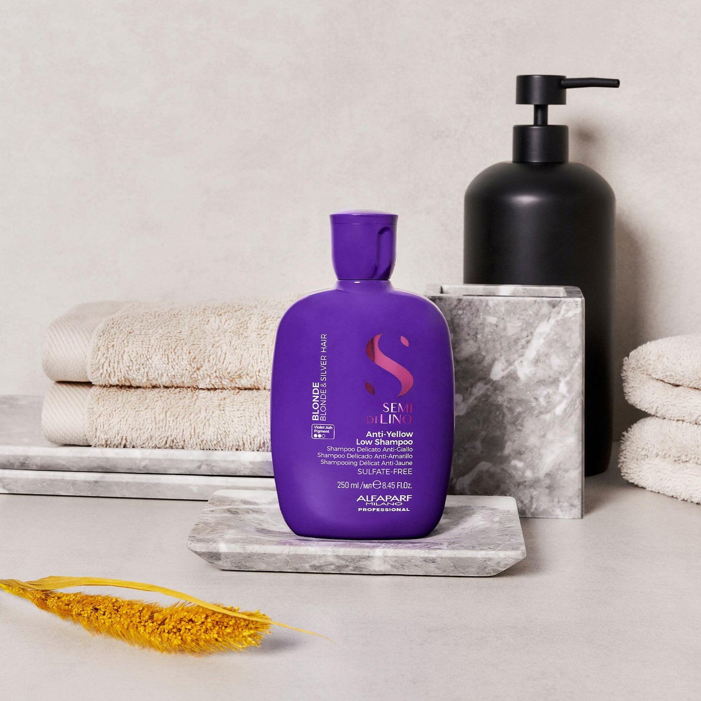 Alfaparf Milano Semi di Lino Gift Set for Blonde and Silver Hair - Anti-Yellow Sulfate Free Shampoo, Conditioner and Leave-In Spray Toner - Neutralizes Unwanted Yellow Tones