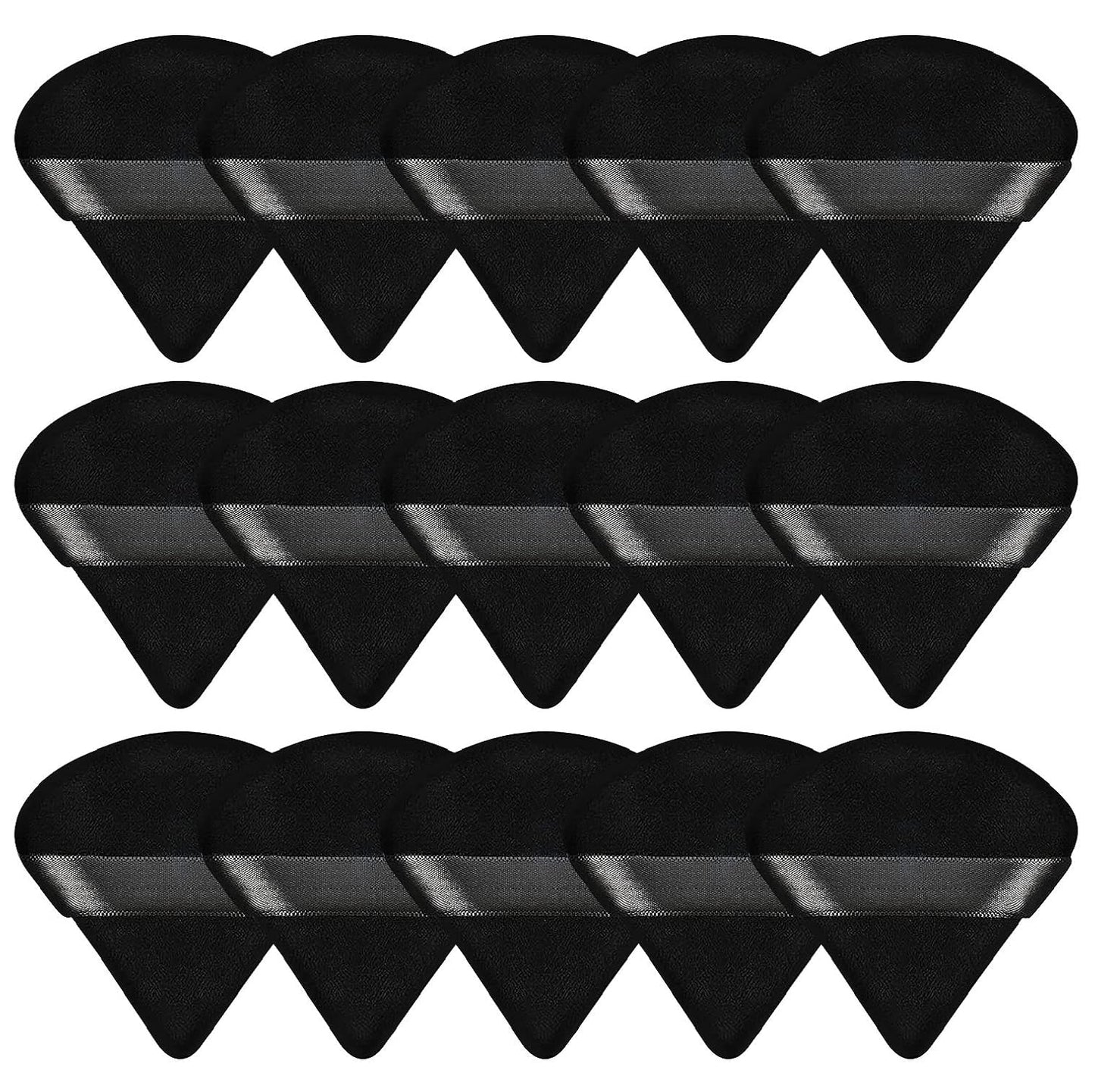 Pimoys 15 Pieces Powder Puff Face Soft Triangle Makeup Velour Puff, Beauty Sponge for Loose Powder and Cosmetic Foundation, Blender Makeup Tool (Black, Pink, Flesh)