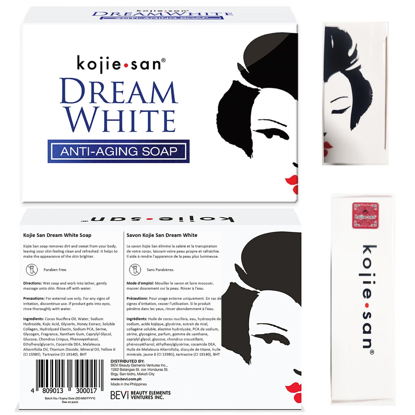 Kojie San Dream White Face and Body Bar – Kojic Acid Soap with Collagen, Elastin, & Coconut Oil – 135g x 6 Bars