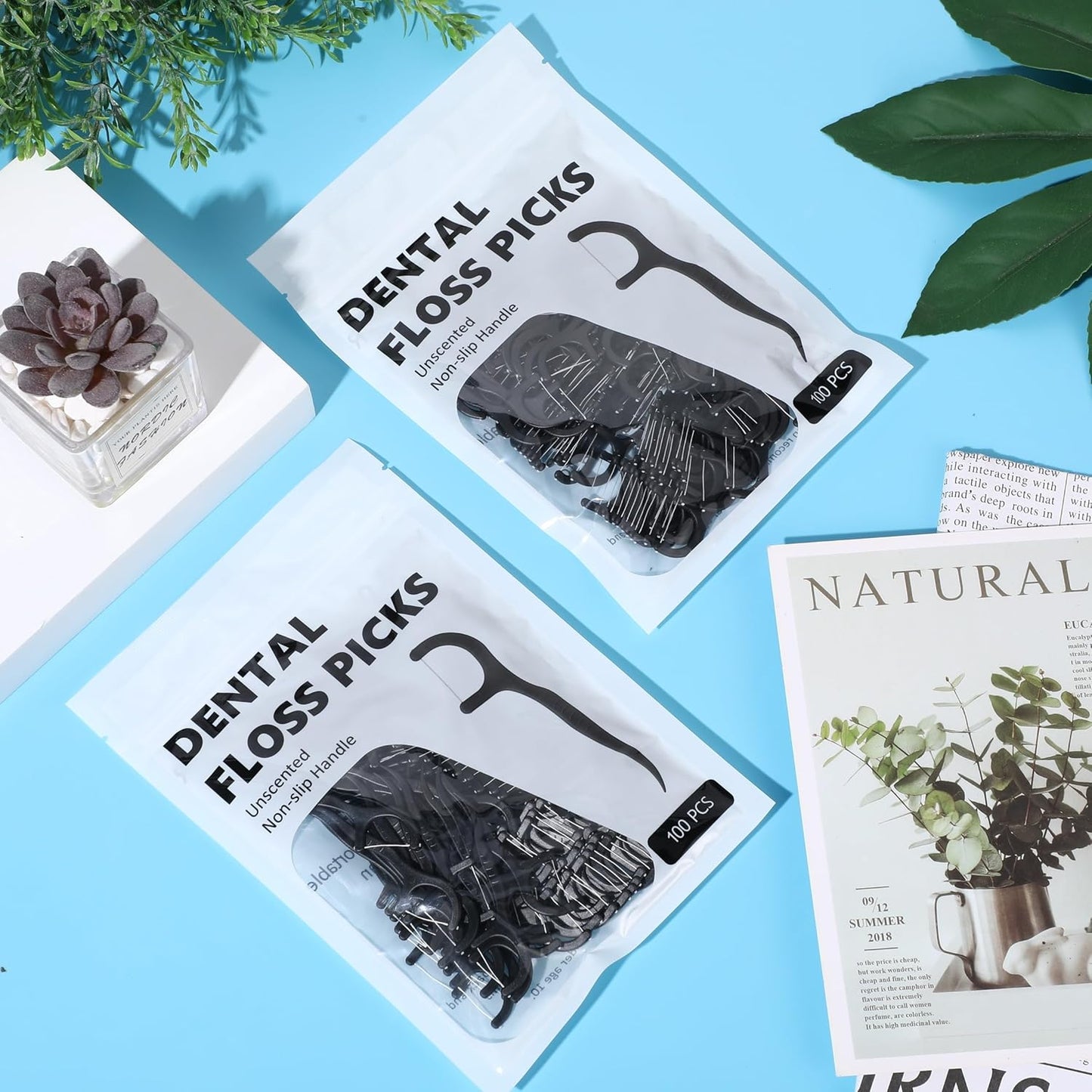 Baderke 200 Count Floss Picks Bulk Non Breakable Tooth Picks Flosser Dental Floss Sticks for Adults Teeth Cleaning Dental Flossers for Family Pack Travel(Light Green)