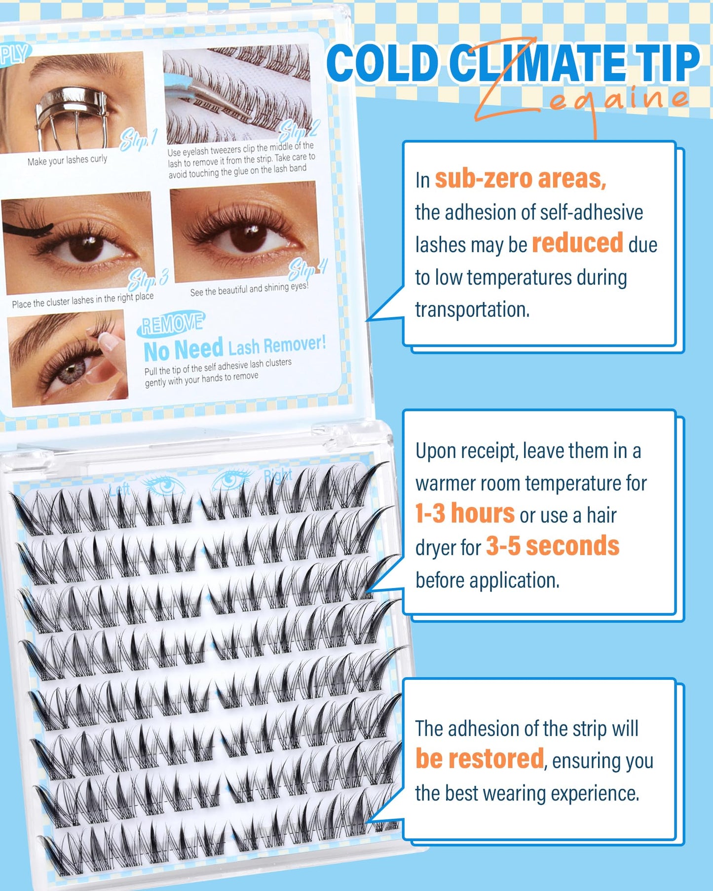 Cat Eye Self Adhesive Eyelash Natural Self Adhesive Lash Clusters Wispy Pre-Mapped No Glue Lash Clusters C-Curly Fox Eye Pre Glued Eyelashes Clusters 8-18MM by Zegaine