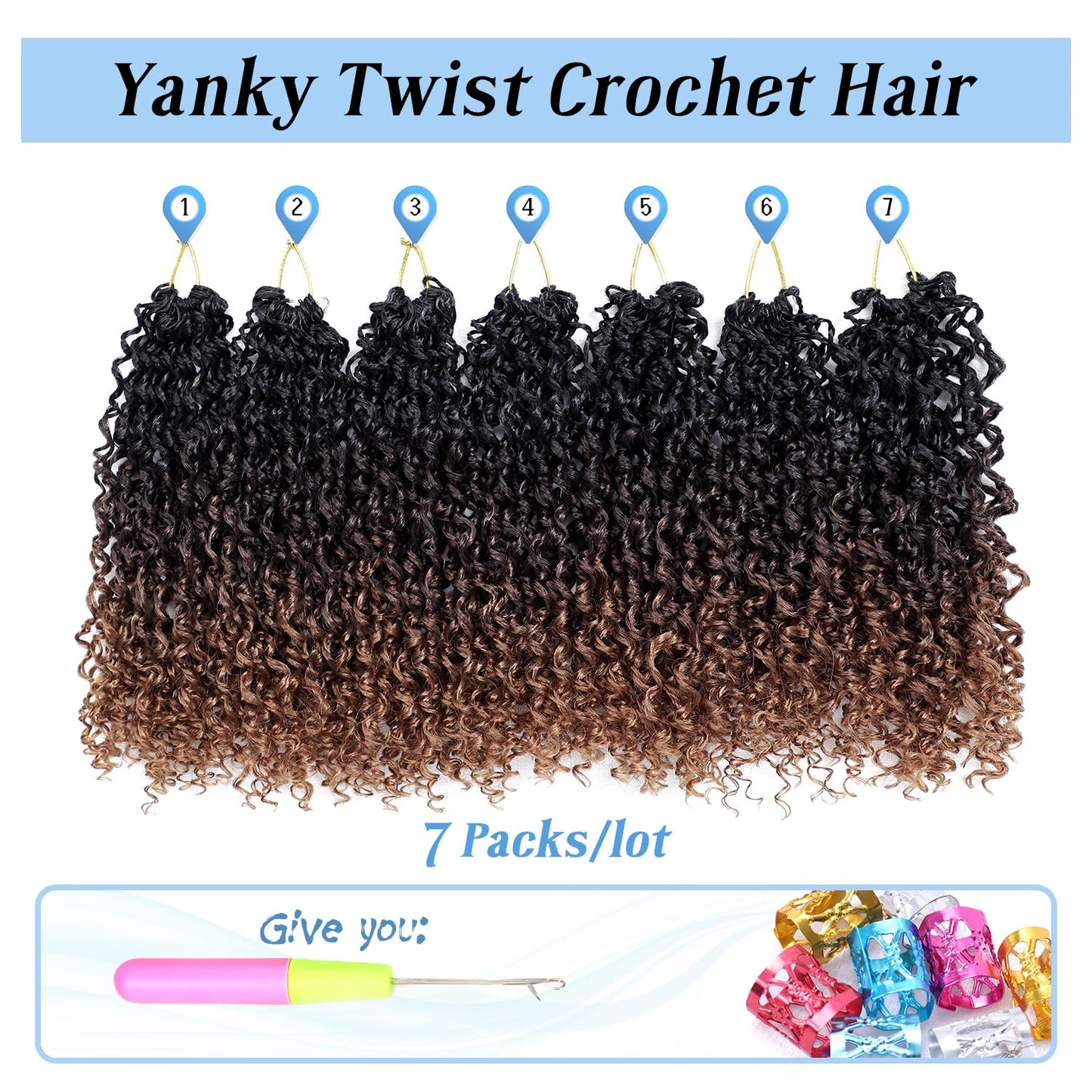 Spring Yanky Twist Crochet Hair for Women Pre Looped Passion Twist with Curly Ends 10 Inch 7 Packs Synthetic Mini Twist Hair Extensions, T1B/4/30