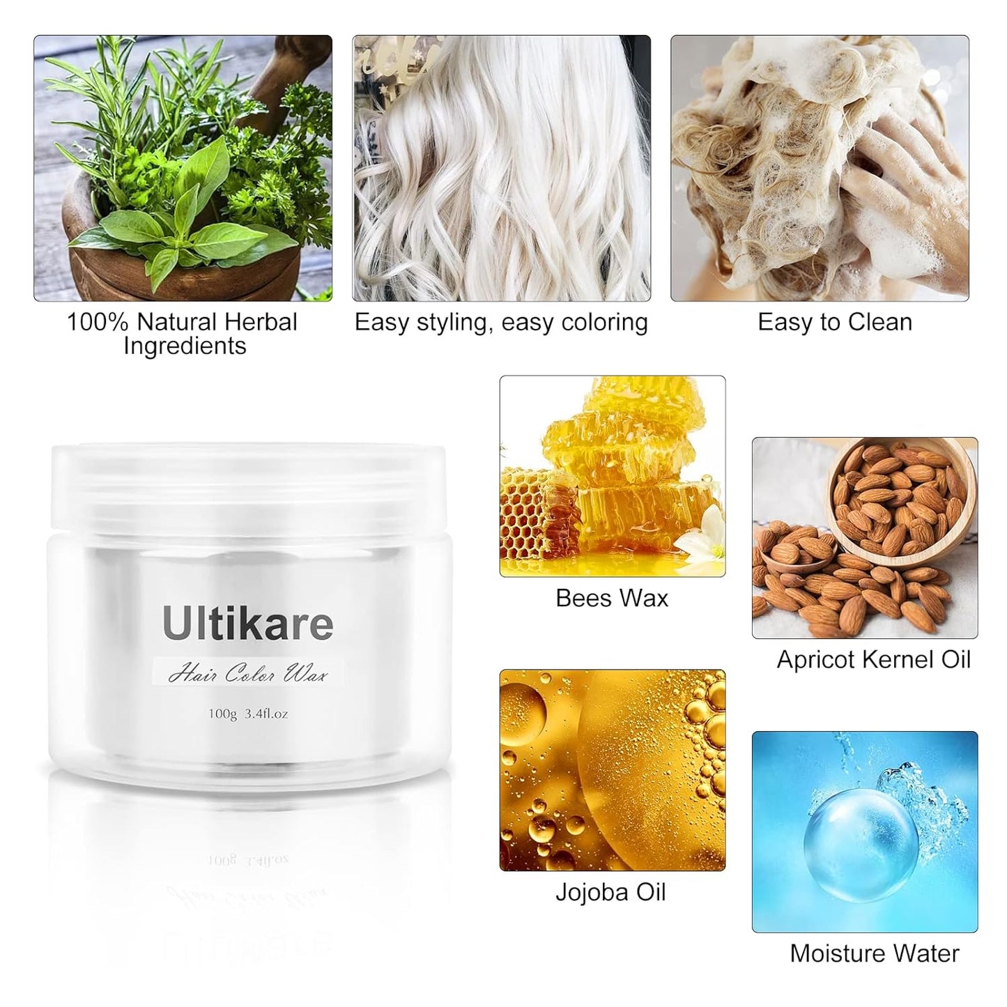 Temporary Hair Color for Kids, Ultikare Orange Hair Dye Washable Natural Hair Wax Color Chalk Mud Cream DIY Hairstyle Clay For Dark Hair Halloween, Cosplay, Party, Christmas Gift Girls 3.4 Fl Oz