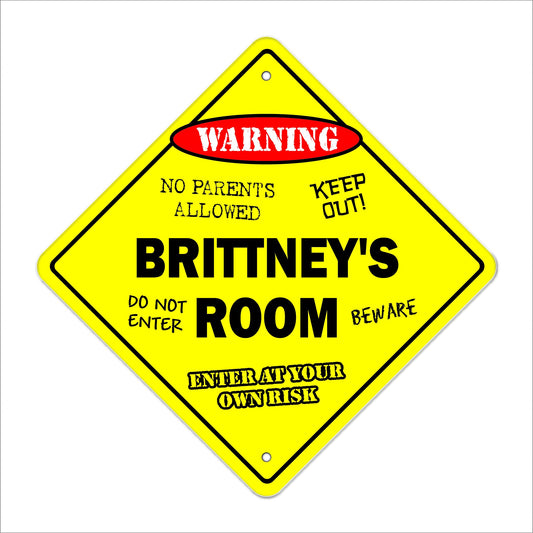 Brittney's Room Sign Crossing Zone Xing | Indoor/Outdoor | 12" Tall Kids Bedroom Decor Door Children's Name boy Girl