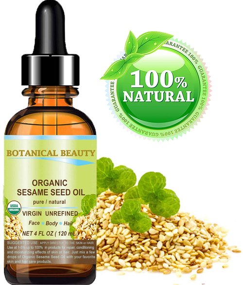Botanical Beauty Organic SESAME SEED OIL 100% Pure Natural Virgin Unrefined Undiluted Cold Pressed Carrier Oil for Face, Skin, Body, Hair, Massage, Nails. 4 Fl. oz - 120 ml