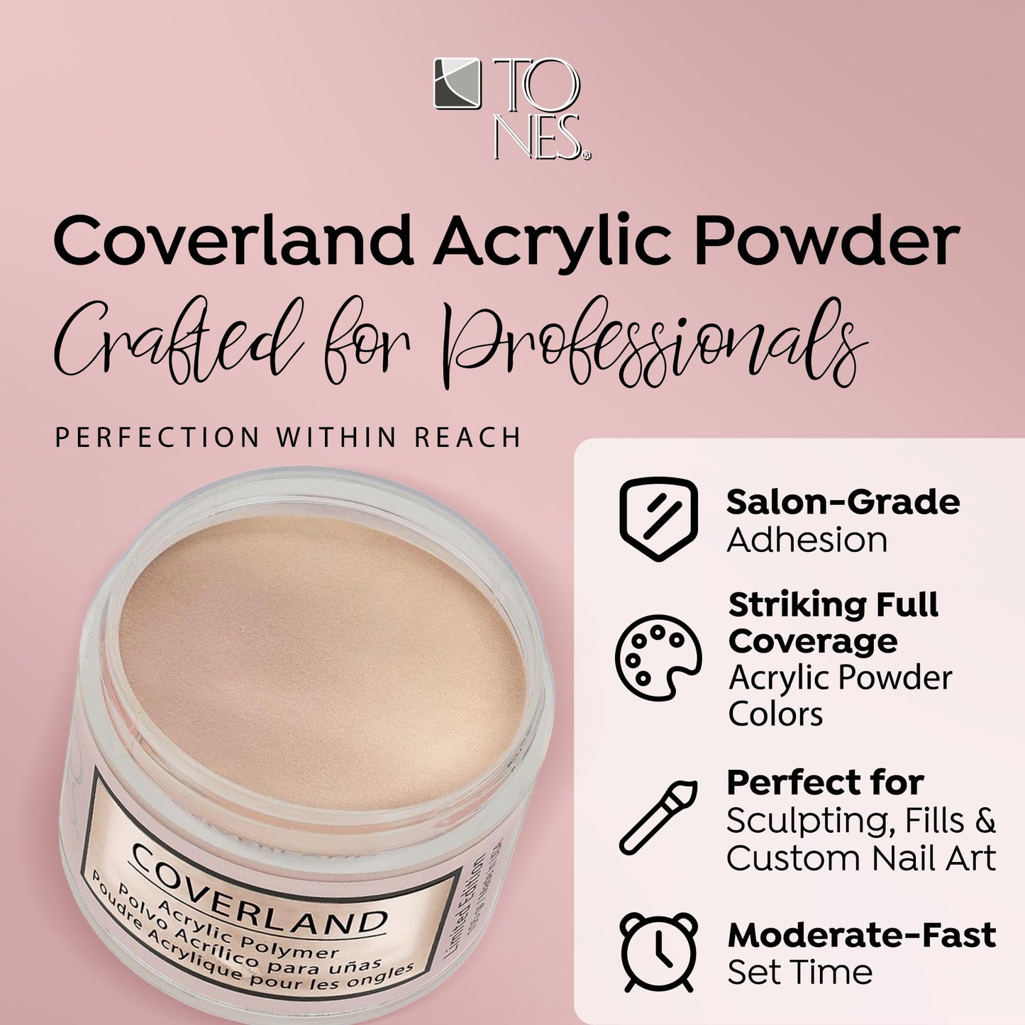 Tones Acrylic Powder 3.5oz "Sugar Cream" - Long Lasting Coverland Acrylic Nail Dip Powder Made in Usa - Limited Edition Non-Yellowing Acrylic Powder for Salon French Home & Manicure Use Bubble-Free