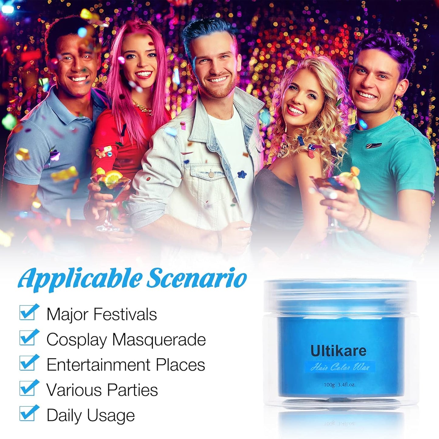 Temporary Hair Color for Kids, Ultikare Orange Hair Dye Washable Natural Hair Wax Color Chalk Mud Cream DIY Hairstyle Clay For Dark Hair Halloween, Cosplay, Party, Christmas Gift Girls 3.4 Fl Oz