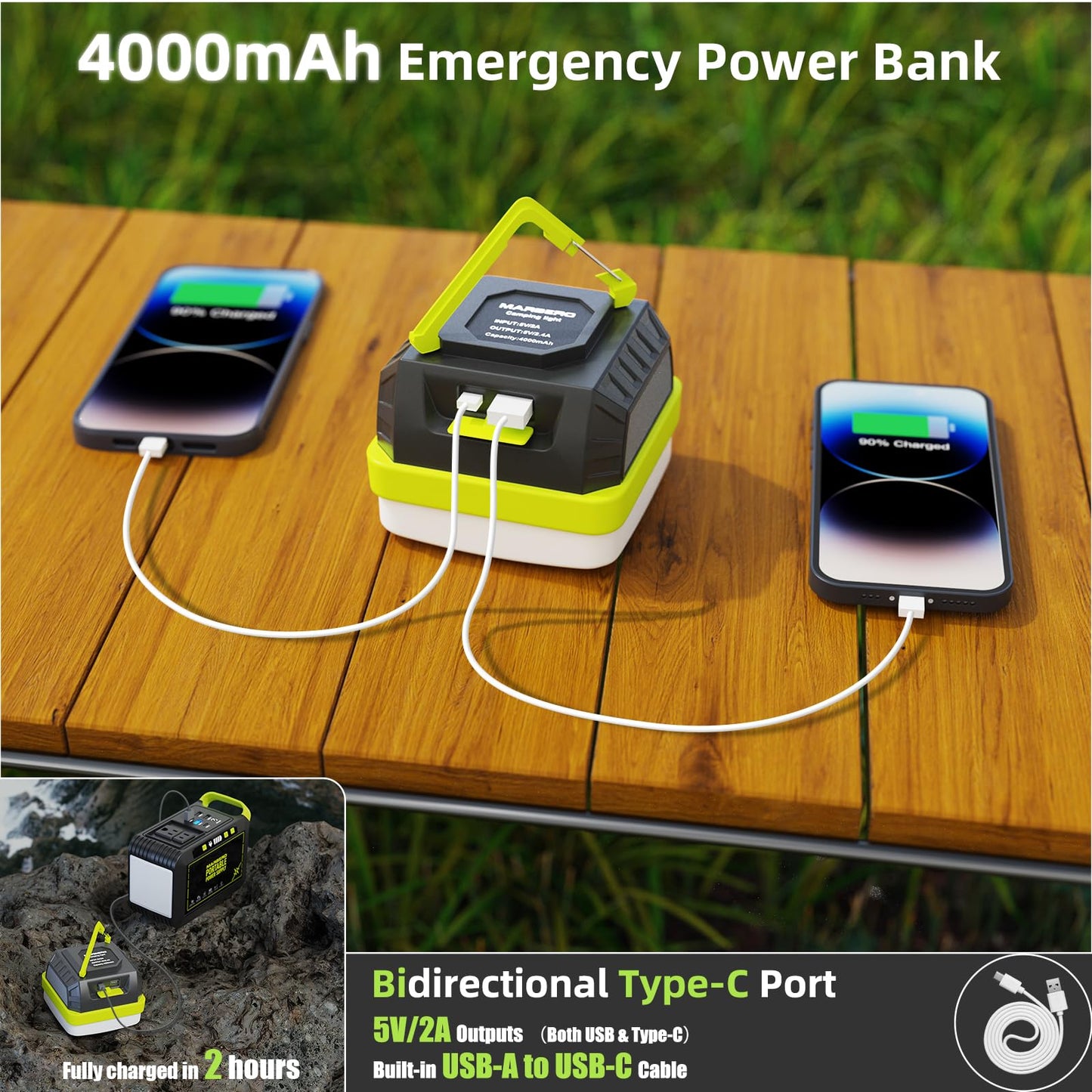 MARBERO 248LM Camping Lantern, LED Portable Lantern Tent Light, Emergency Power Bank, Survival Kits, Operated Lamp, for Camping, Power Outages, Hurricane, Hiking, Green