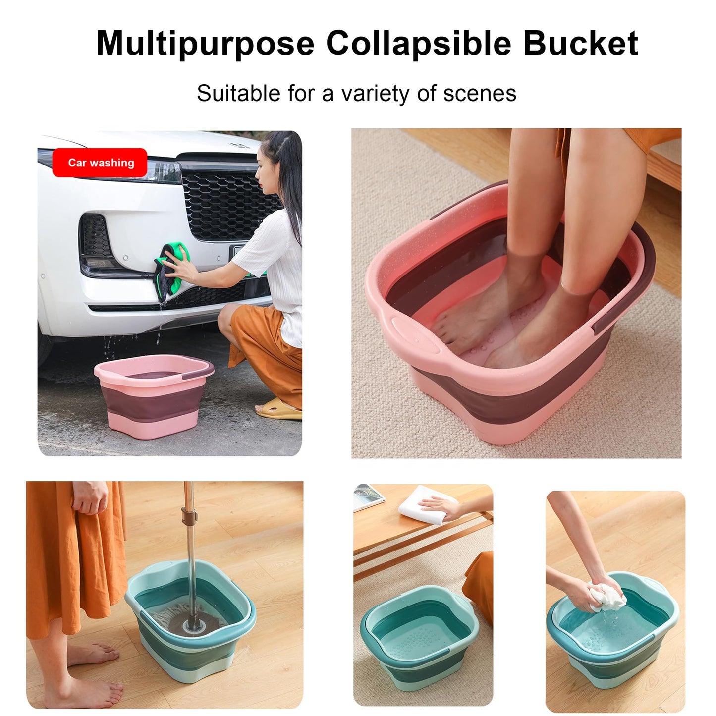Leemeimei Foot Bath 15L(4 GL) Collapsible Foot Soak Tub with Handle, Foot Spa Bath Massager Foot Soaking for Dry Cracked Feet, Plastic Foot Bucket