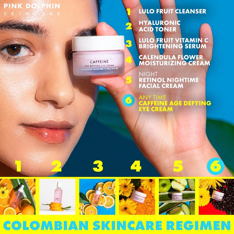 Pink Dolphin Caffeine Eye Cream – Anti-Aging Eye Treatment for Dark Circles, Puffiness & Fine Lines – Hydrating Formula with Caffeine & Hyaluronic Acid Skincare - 0.5 fl oz