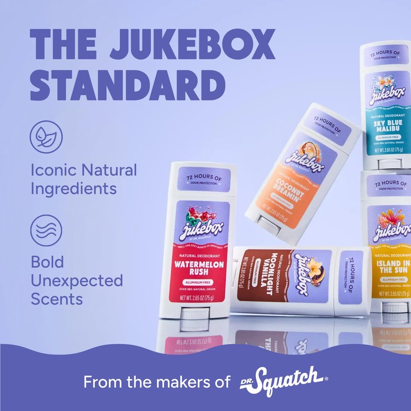 JUKEBOX Natural Deodorant for Women–Coconut Dreamin'–Aluminum-Free, No Baking Soda, No Harsh Chemicals, Odor Blocking Technology, Toasted Coconut,Sweet Spice,Citrus-a Dr. Squatch Brand-2.65oz, 2 Pack