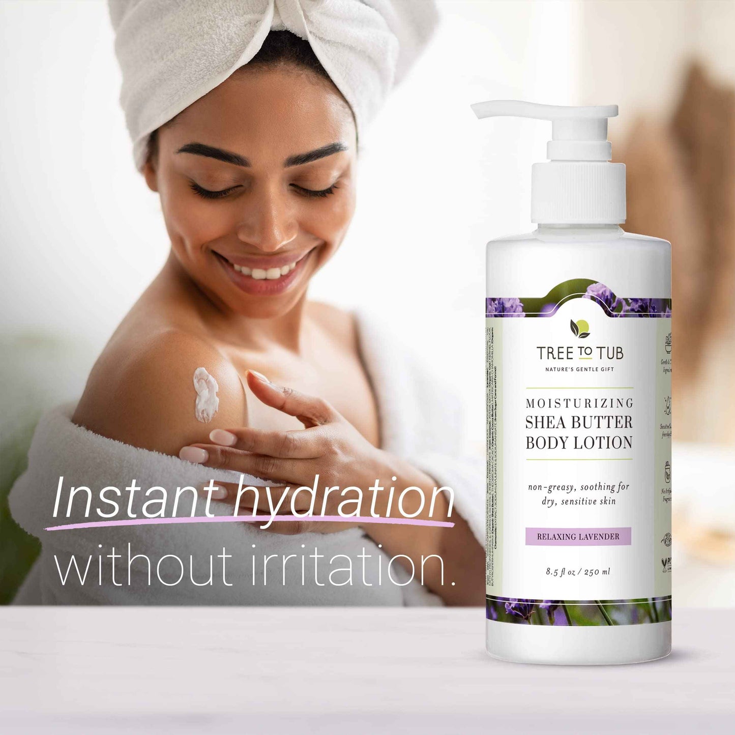 Tree to Tub Lavender Shea Butter Body Lotion for Dry Skin - Moisturizing Sensitive Skin Lotion for Women & Men, Vegan Body Moisturizer w/Organic Aloe Vera, Cocoa Butter, All Natural Colloidal Oatmeal