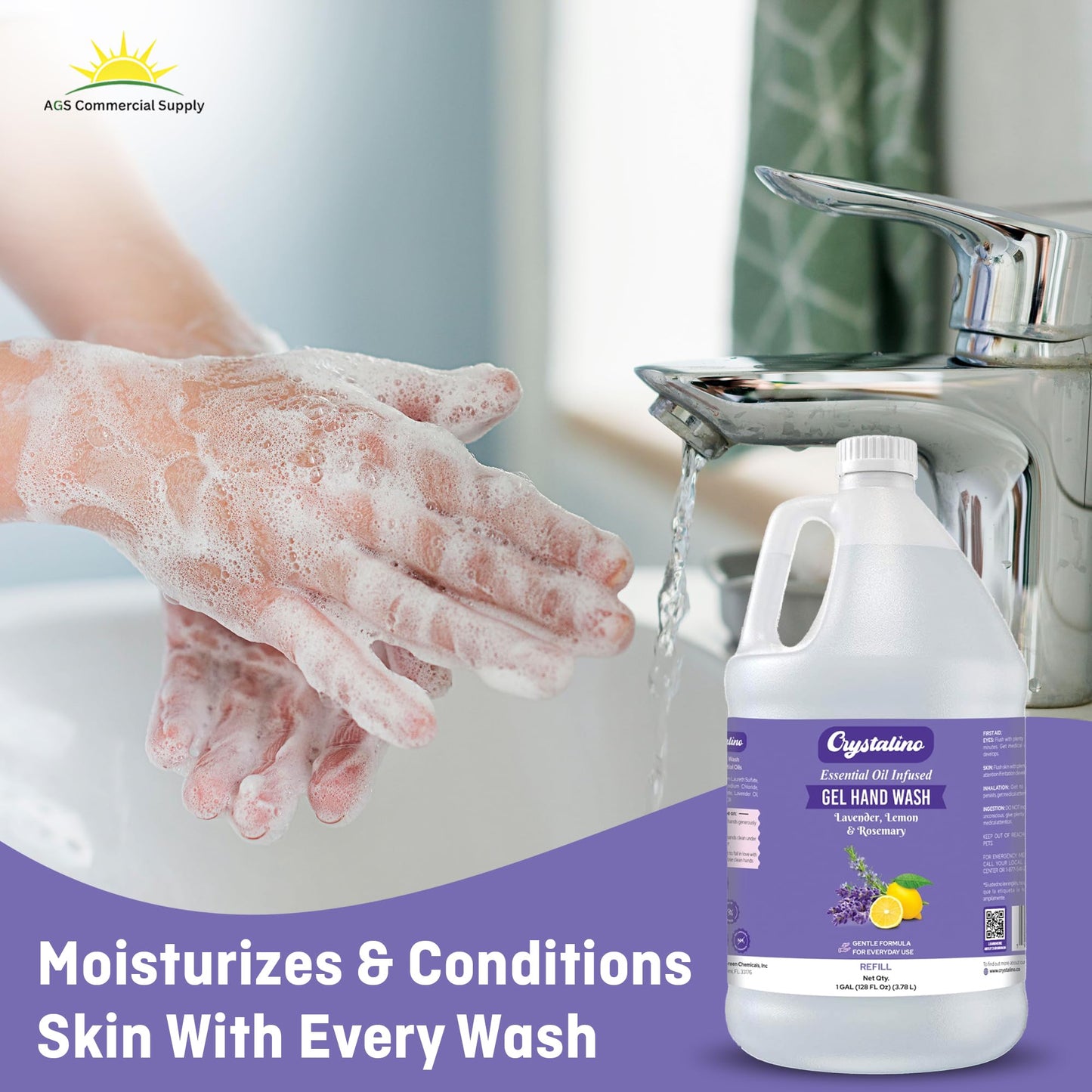 Crystalino Lavender Essential Oil Gallon Liquid Hand Soap Refill (1 Gal), Non-Toxic Bathroom Hand Wash Soap Bulk Non-Antibacterial, Jabon Para Manos, handsoap gallon bulk refill deals, 洗手液