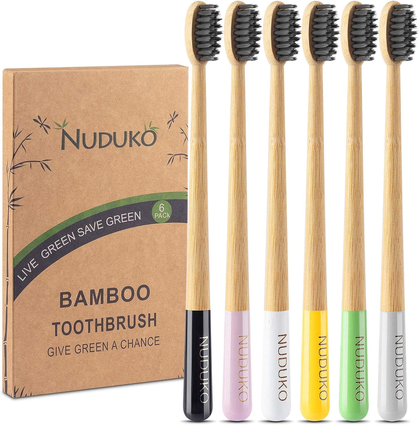 Biodegradable Bamboo Toothbrushes, 10 Piece BPA Free Soft Bristles Toothbrushes, Natural, Eco-Friendly, Green and Compostable