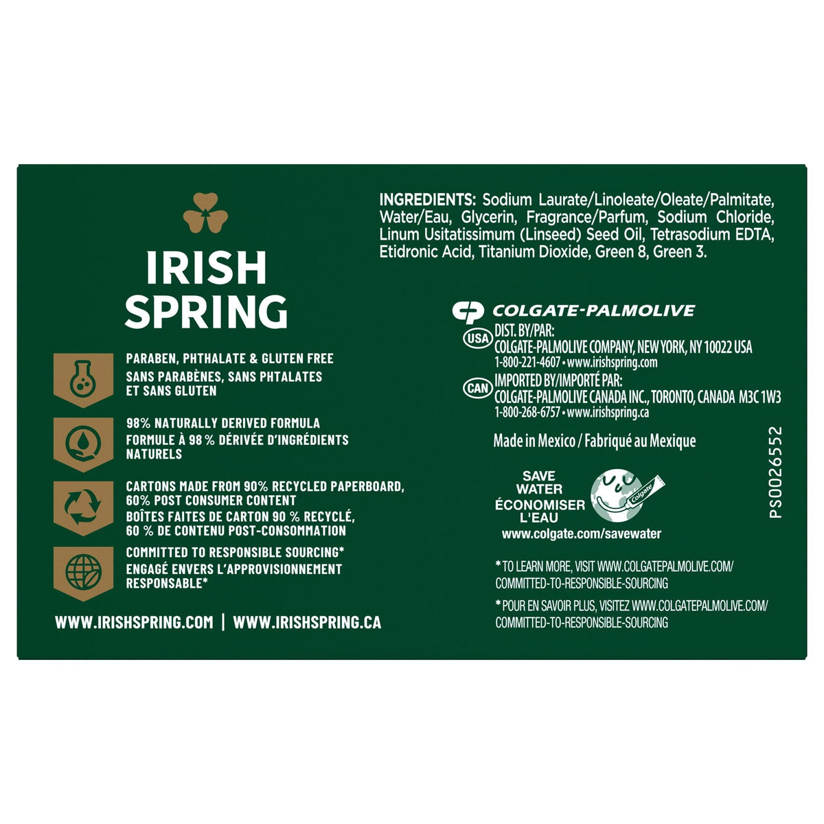 Irish Spring Deodorant Bar Soap, Original, 3.75 oz bars, 3 ea (Pack of 8)