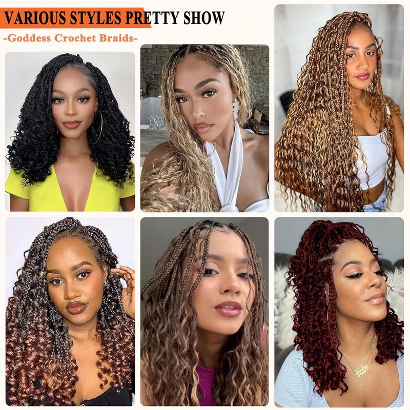 Goddess Box Braids Crochet Hair - 9 Packs, 14 Inch Pre-Looped with Curly Ends | Bohemian Style 1B