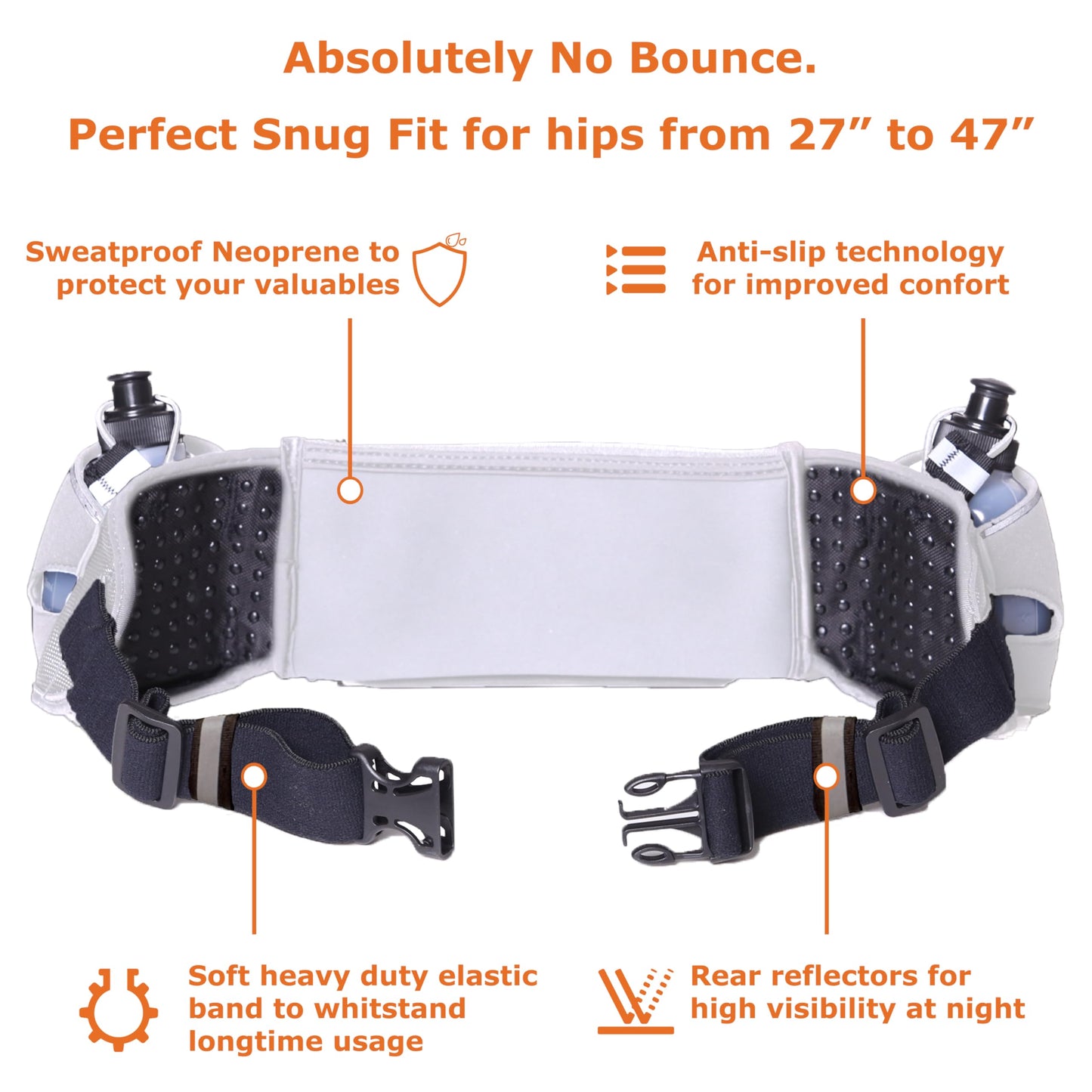 No.1 Hydration Belt by Runtasty - Premium Winners' Running Fuel Belt w/2 BPA-Free 10 oz Water Bottles, Tilt-Up Pocket w/Touchscreen-Ready Cover - Fits All iPhones, No-Bounce Design (Platinum Gray)
