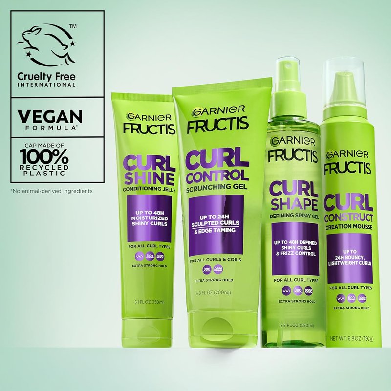 Garnier Fructis Curl Control Scrunching Hair Gel - 24 HR Frizz Control for Curly & Wavy Hair | 6.8 Fl Oz, 3 Pack