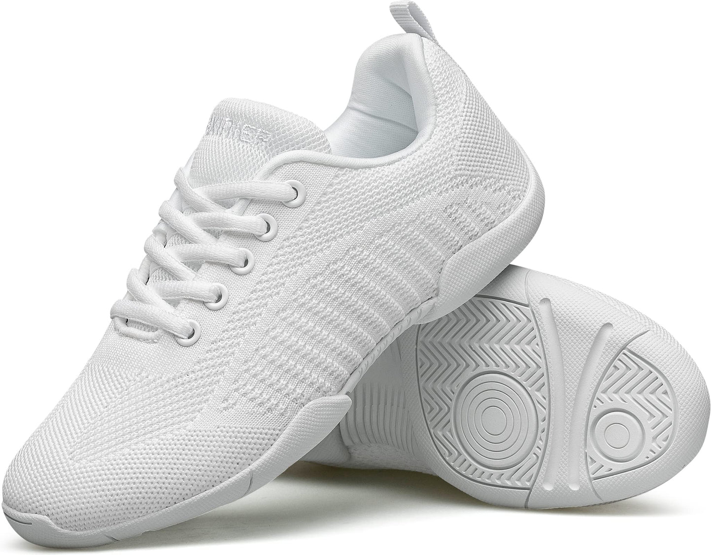 BAXINIER Girls White Cheerleading Shoes Breathable Youth Cheer Competition Sneakers Athletic Training Dance Tennis Walking Shoes - White 4 Big Kid