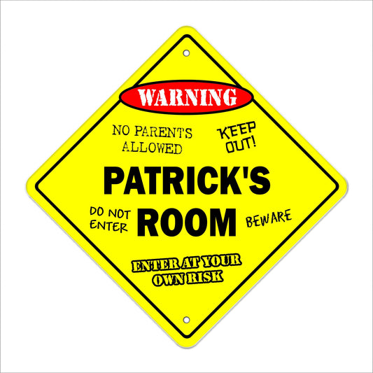 Patrick's Room Sign Crossing Zone Xing | Indoor/Outdoor | 12" Tall Kids Bedroom Decor Door Children's Name boy Girl