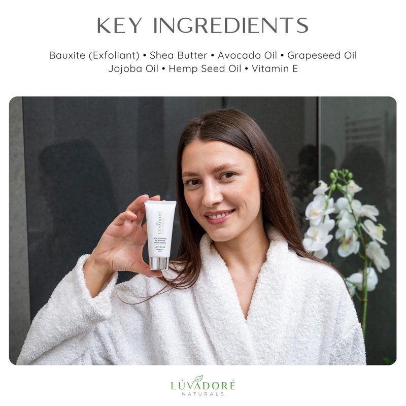 Luvadore Naturals Microdermabrasion Facial Scrub – Skin Polishing Exfoliating Face Scrub – Gentle Face Exfoliator with Shea Butter, Vitamin E – Hydrating and Smoothing Formula for Wrinkles, Scars